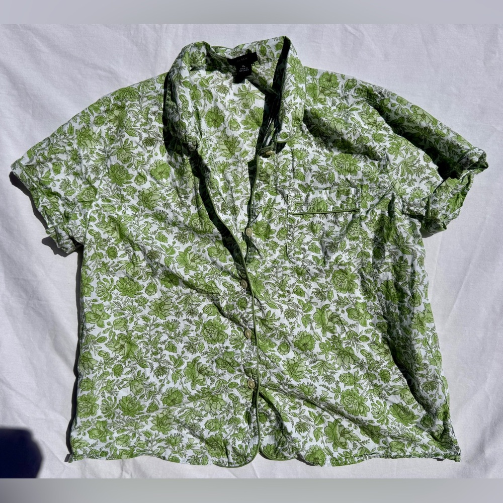 J. Crew Cotton Poplin Short-Sleeve Pajama Top with Floral Print